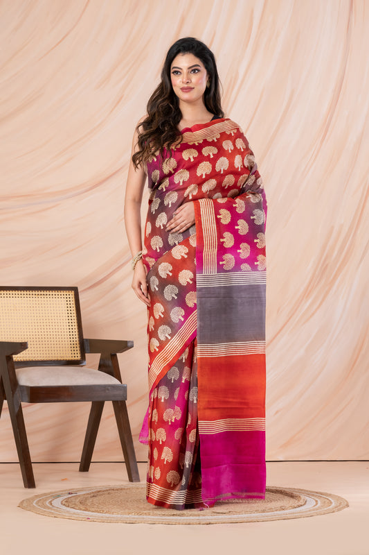 Shaded printed pure silk saree