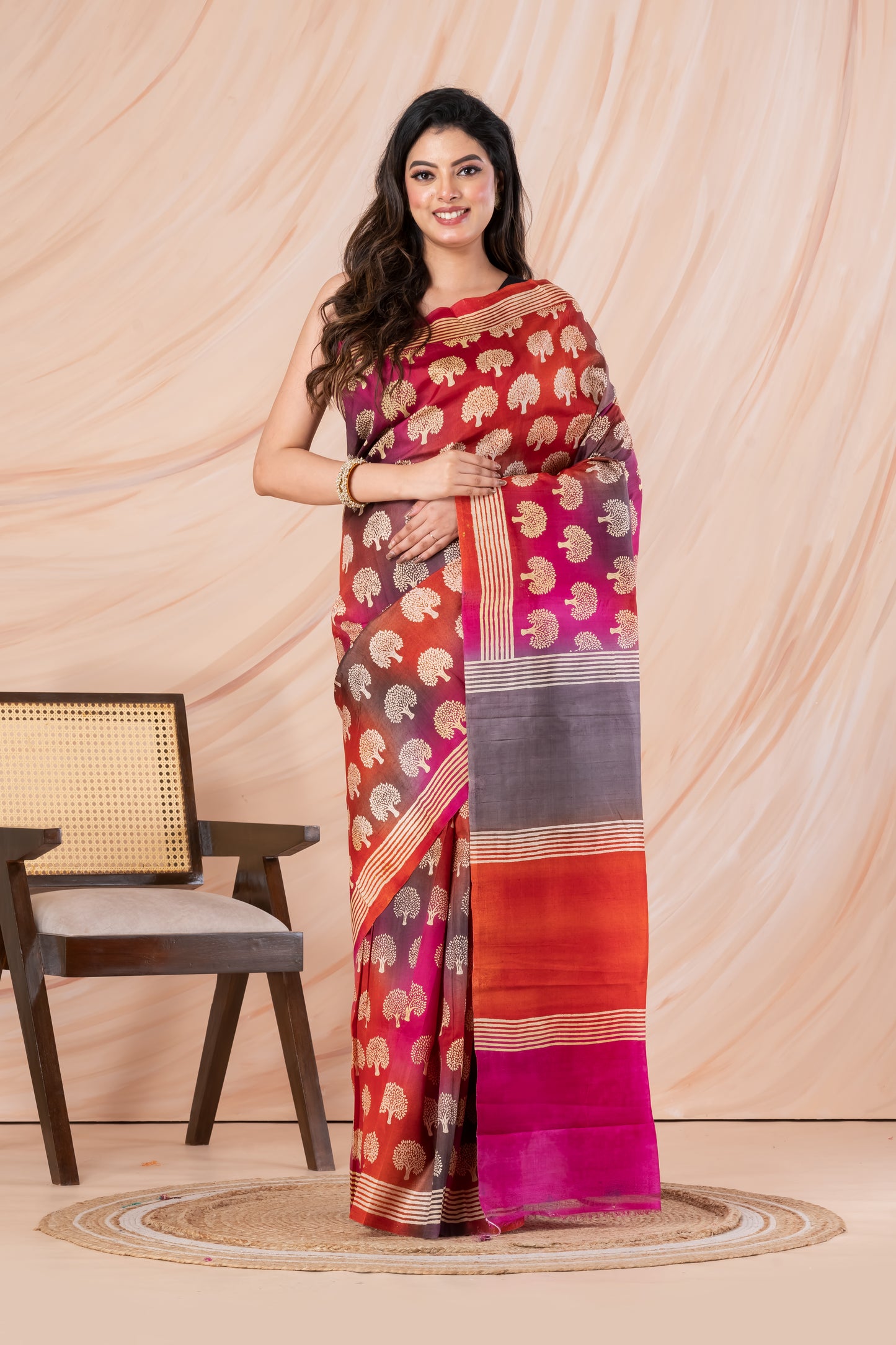 Shaded printed pure silk saree