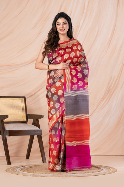 Shaded printed pure silk saree