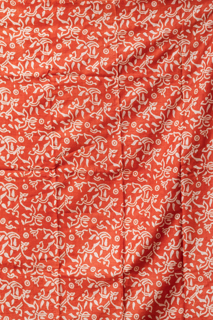 Purple body orange printed tussar saree.