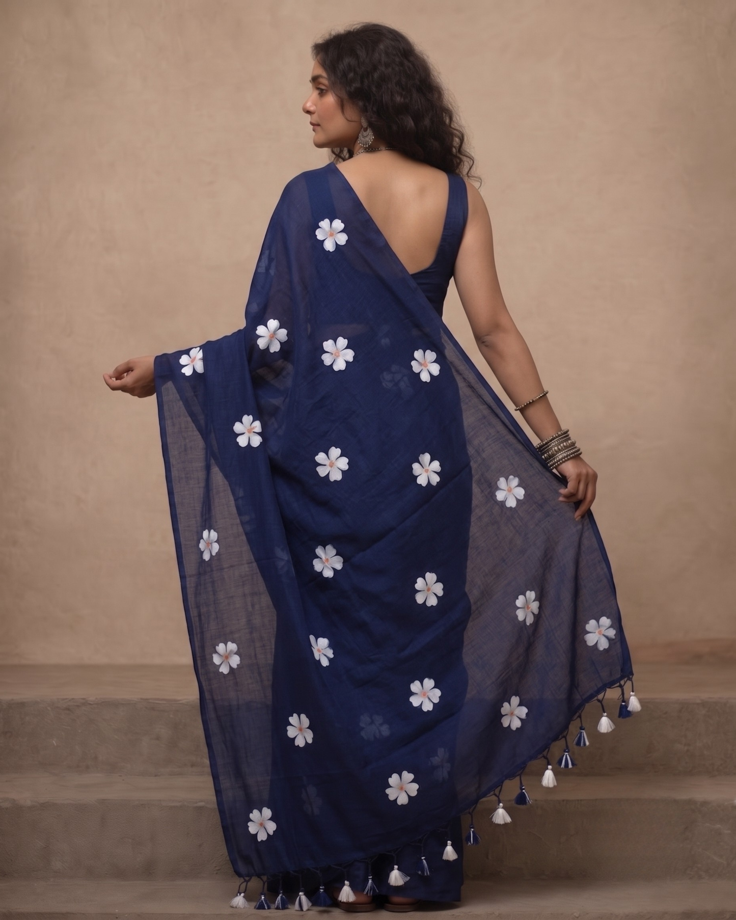 Navy Shiuli Mul Cotton Saree