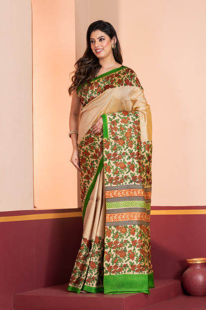 Kalamkari printed skirt border on pure silk.
