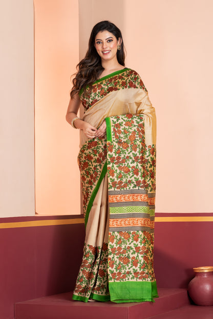 Kalamkari printed skirt border on pure silk.