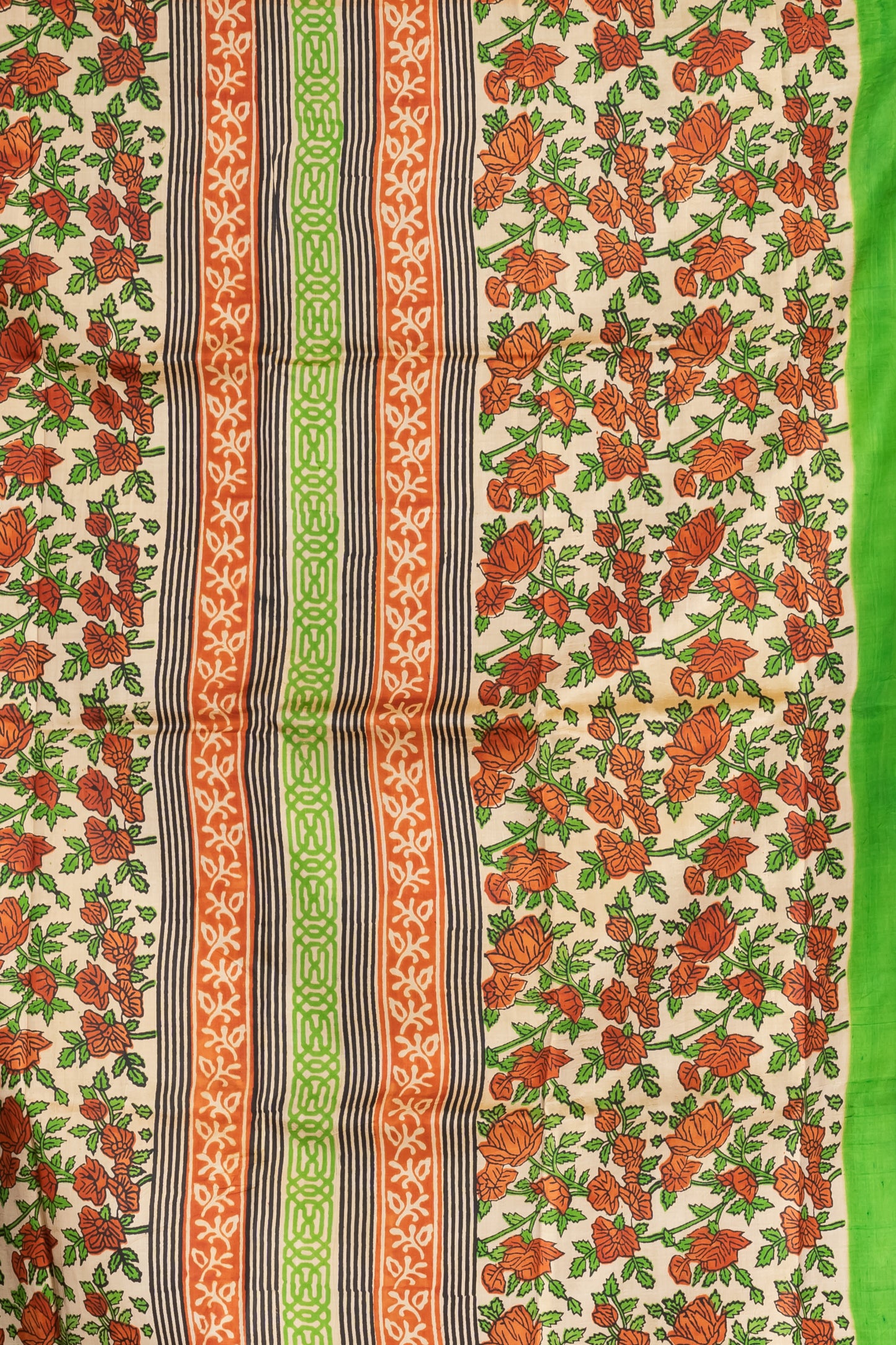 Kalamkari printed skirt border on pure silk.