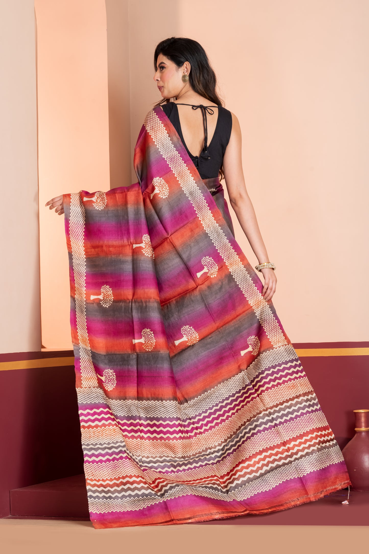 Half n half printed tussar saree