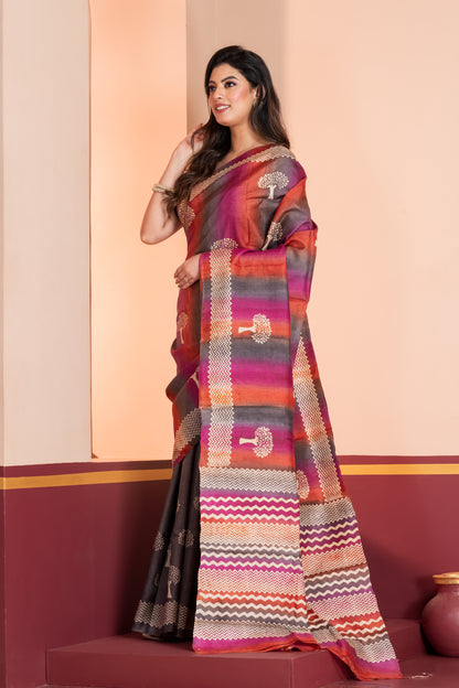 Half n half printed tussar saree