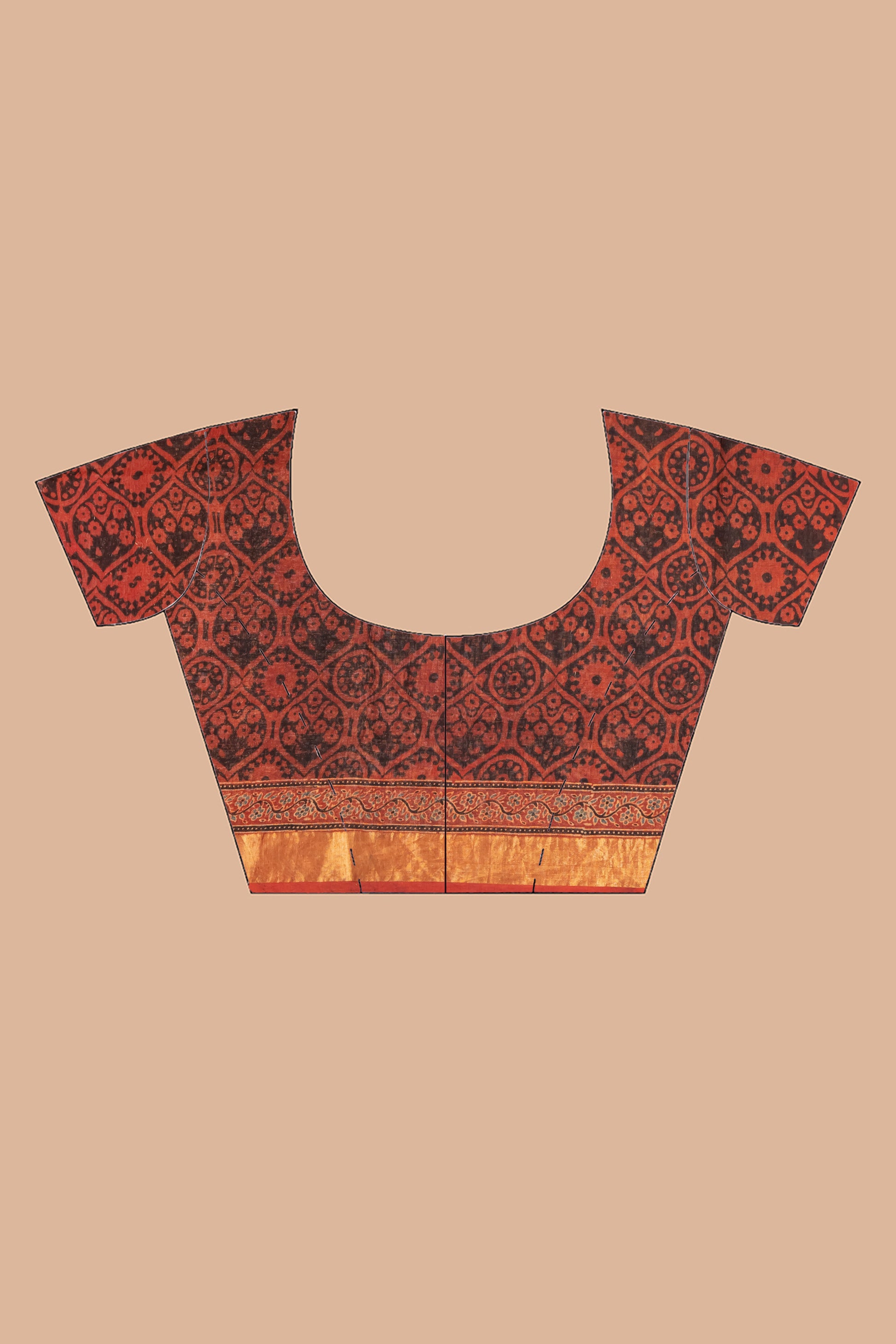 Ajrakh printed Linen saree