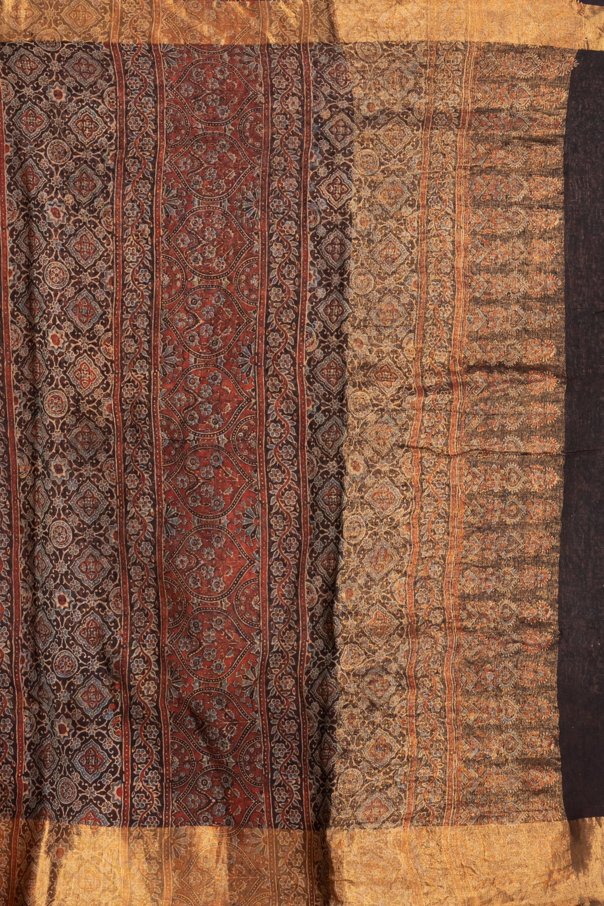 Ajrakh printed Linen saree