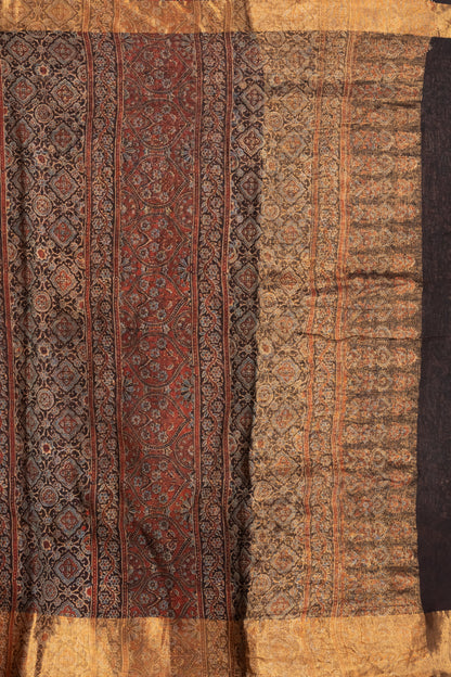 Ajrakh printed Linen saree