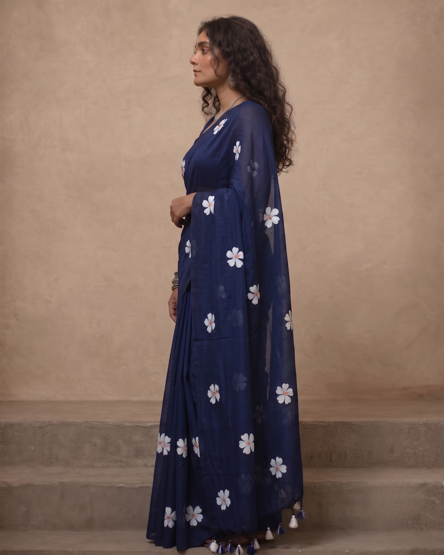 Navy Shiuli Mul Cotton Saree