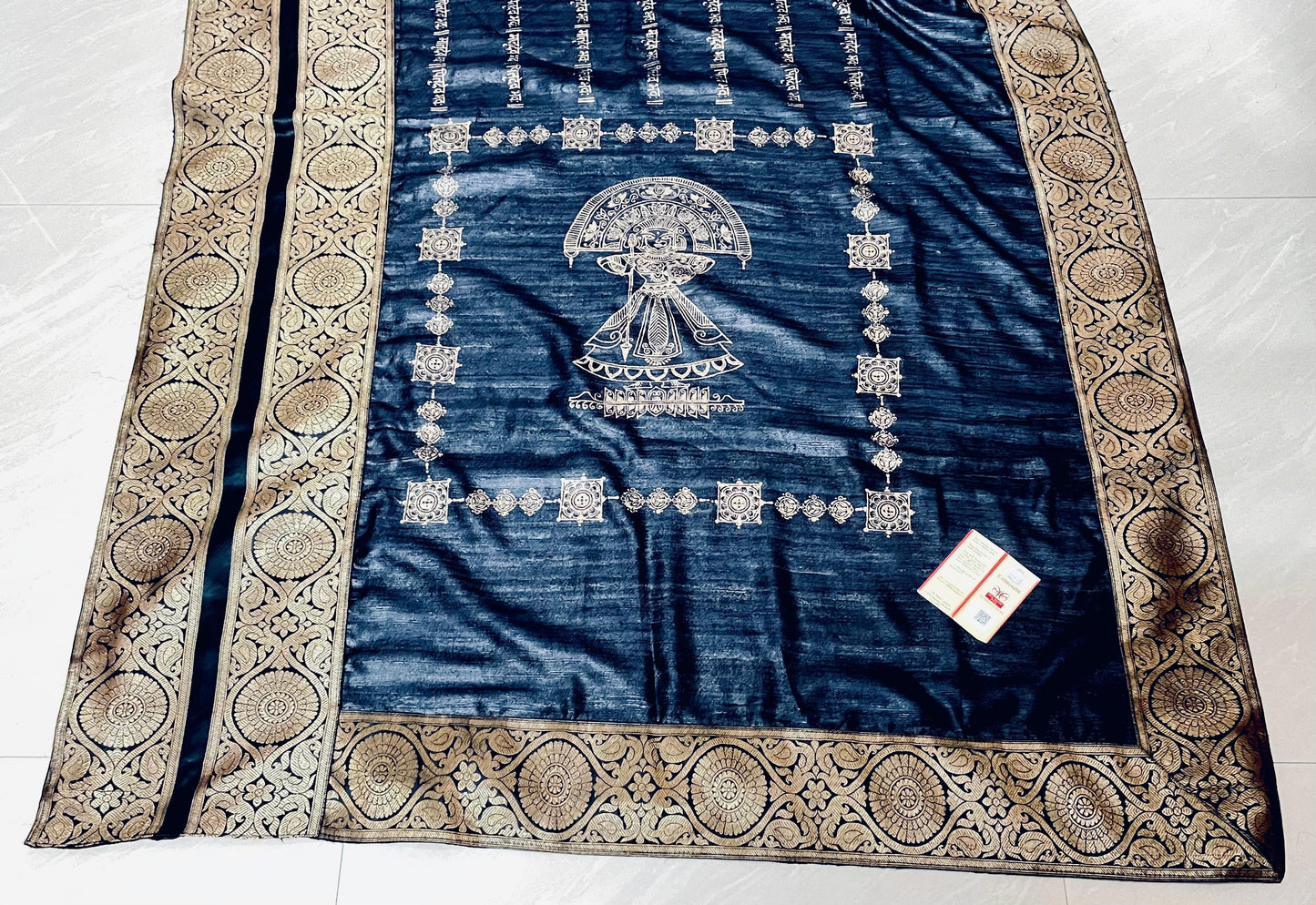 Pure Black Ghicha Silk Saree