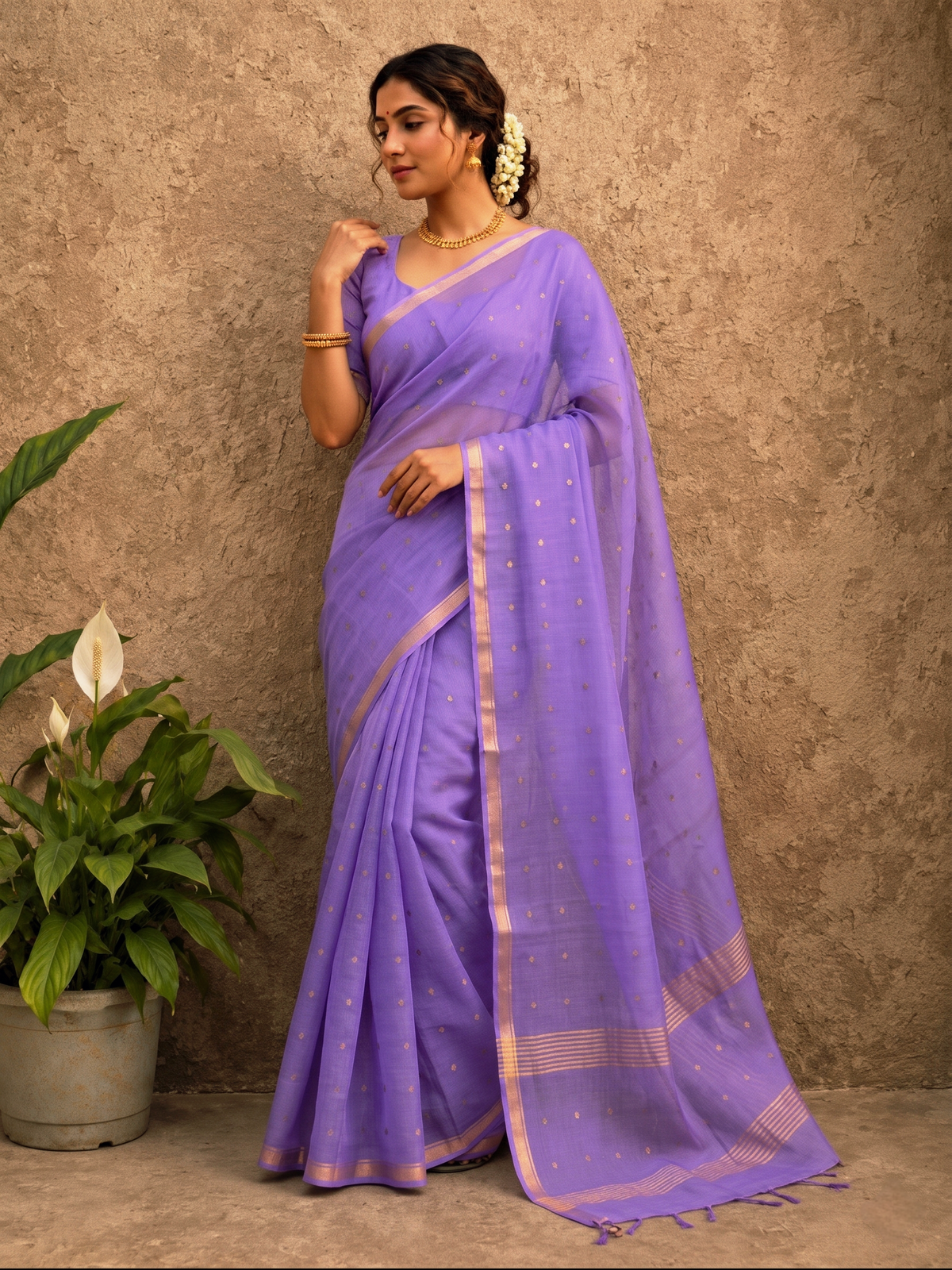 Deep Lavender all over sequins Resham silk saree