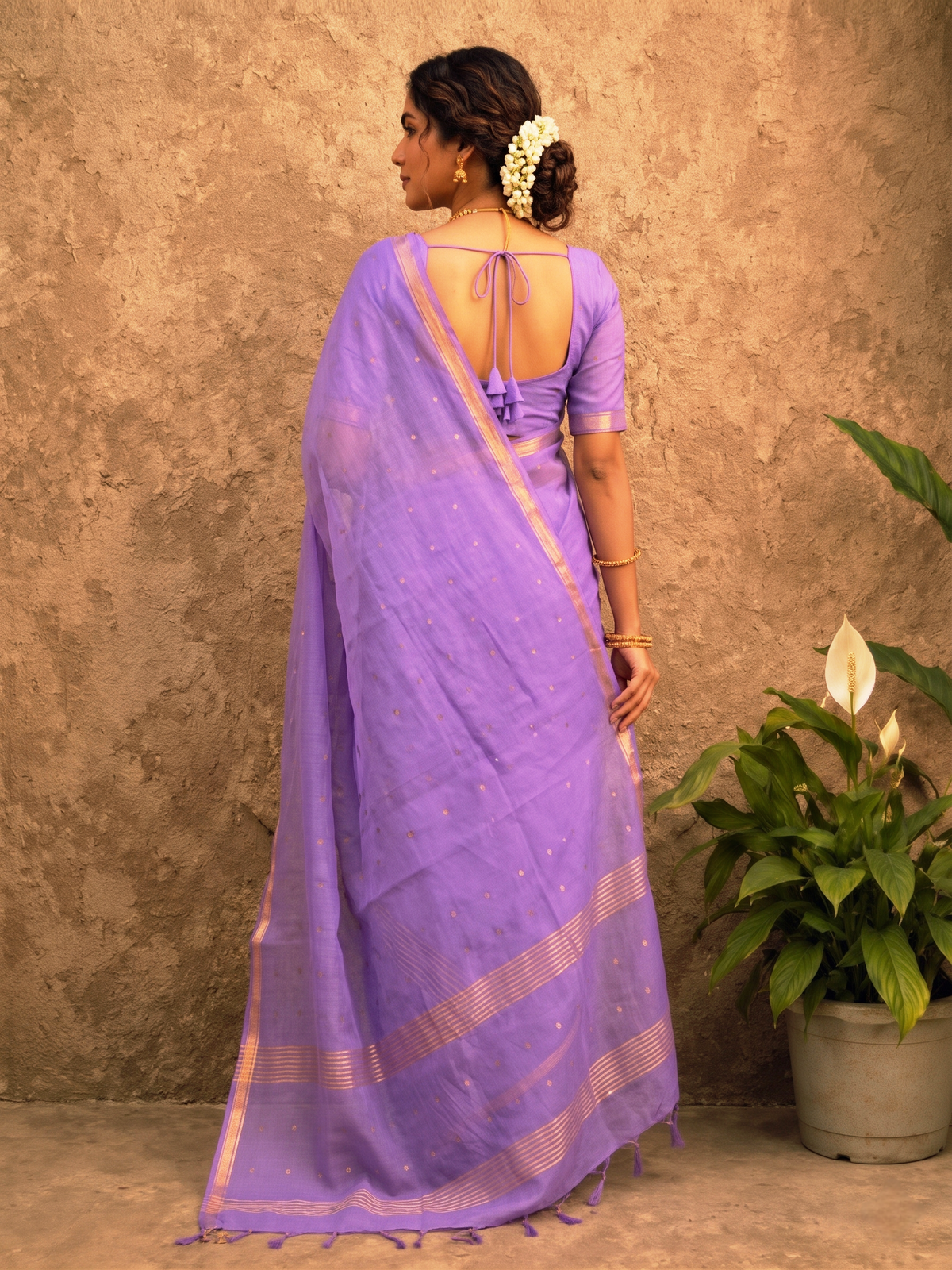 Deep Lavender all over sequins Resham silk saree