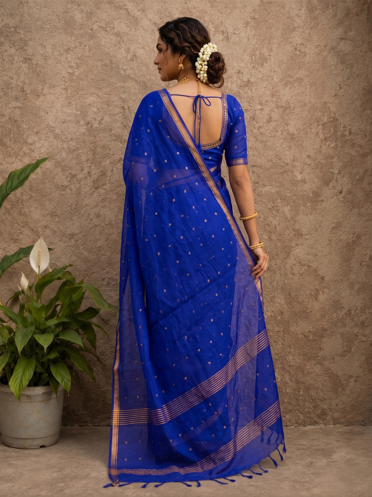 Royal Blue all over sequins Resham silk saree