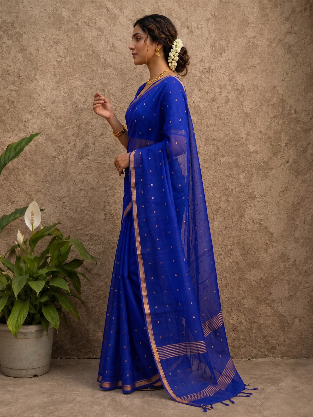 Royal Blue all over sequins Resham silk saree