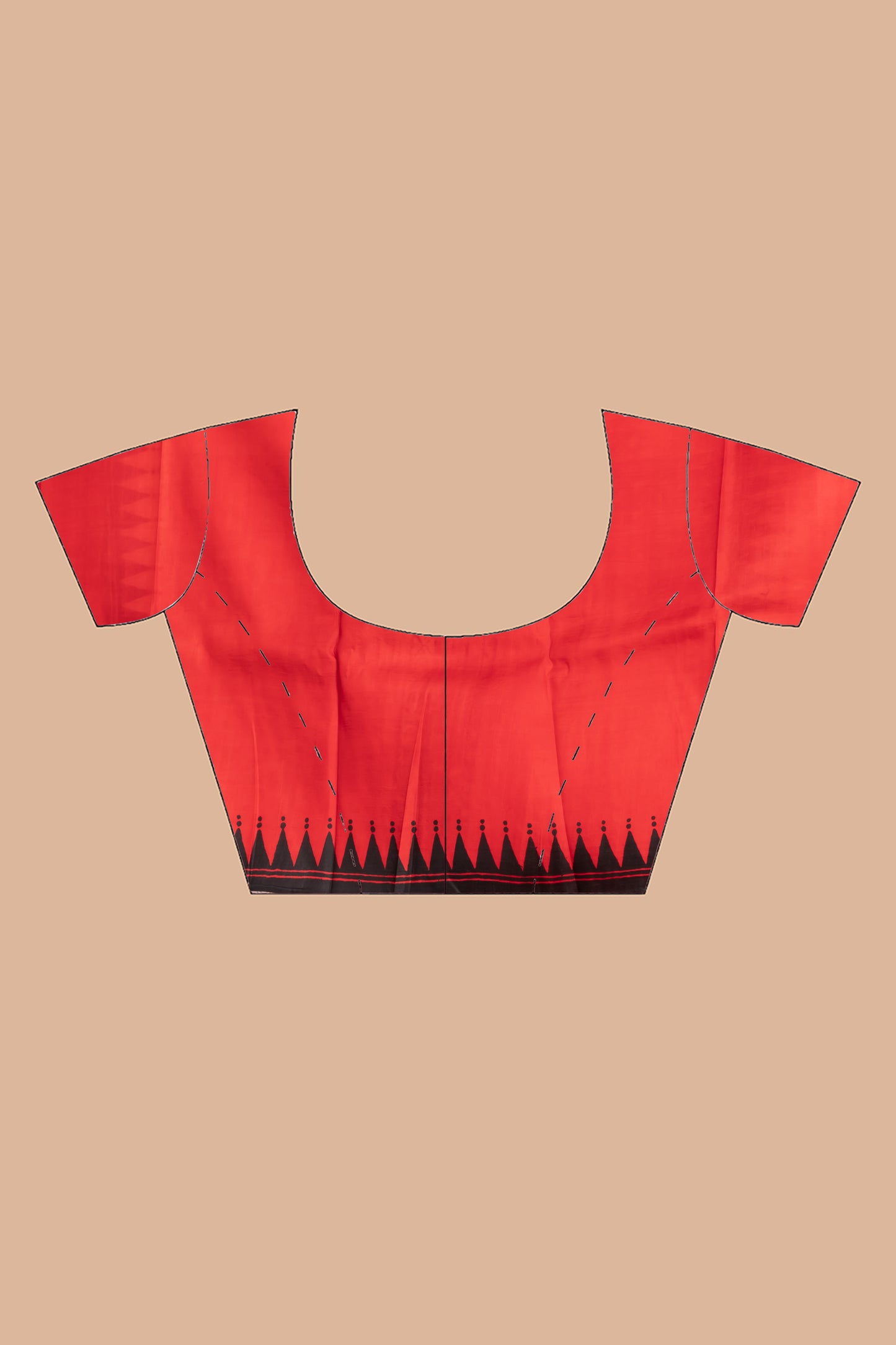 Red and orange skirt border printed pure silk saree