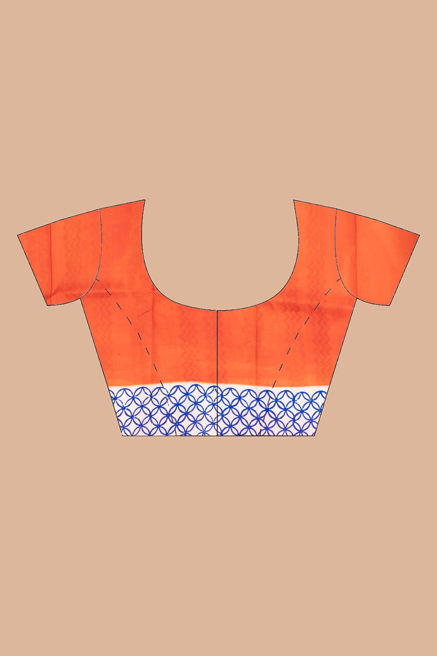 Pure printed silk with an orange border, paired with a plain orange blouse piece.
