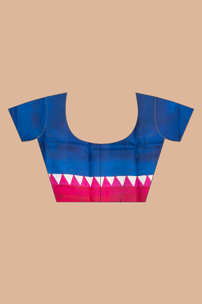Deep pink and blue temple border, with owl motif prints.