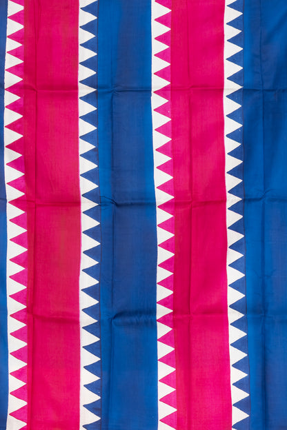Deep pink and blue temple border, with owl motif prints.