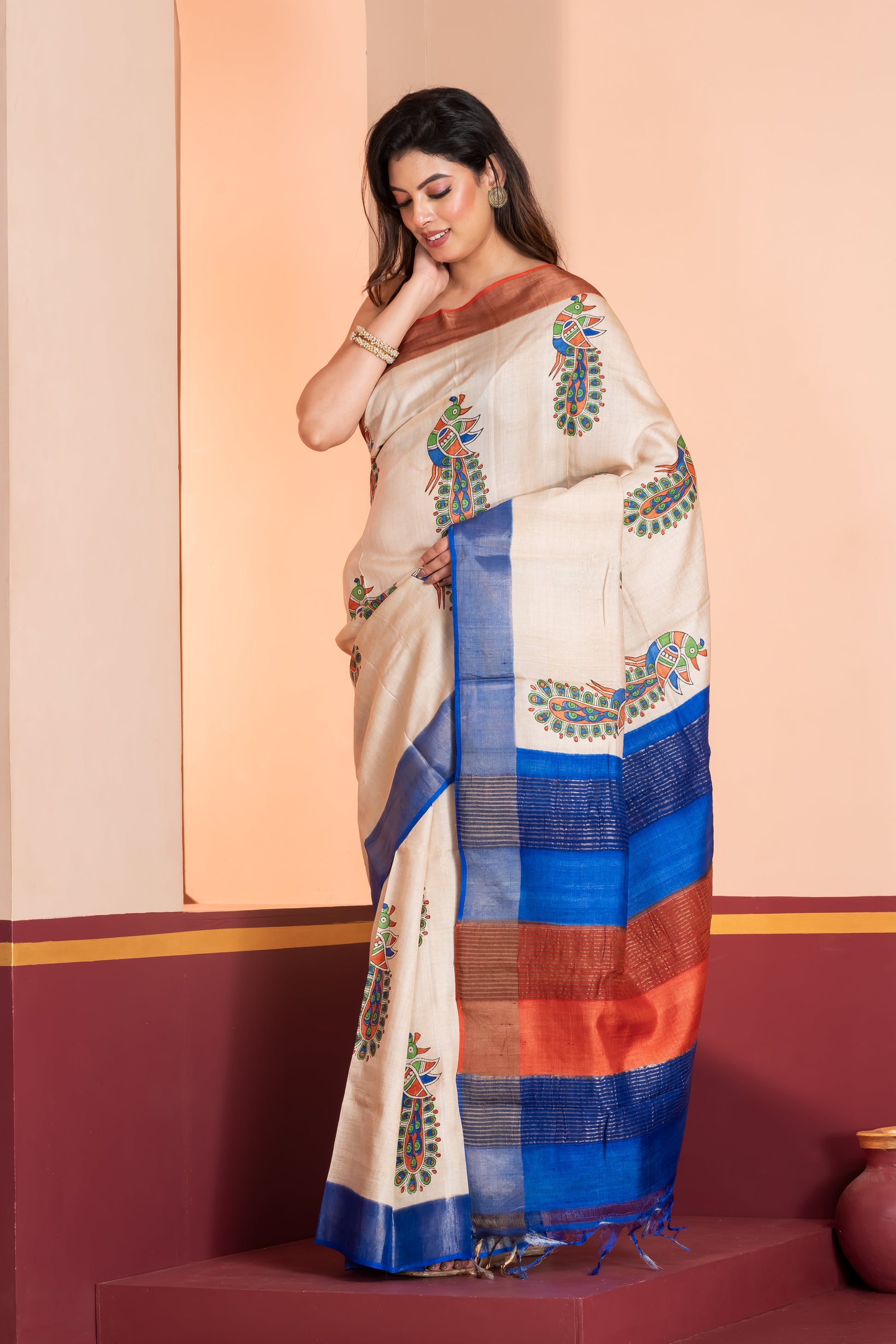Tussar printed saree