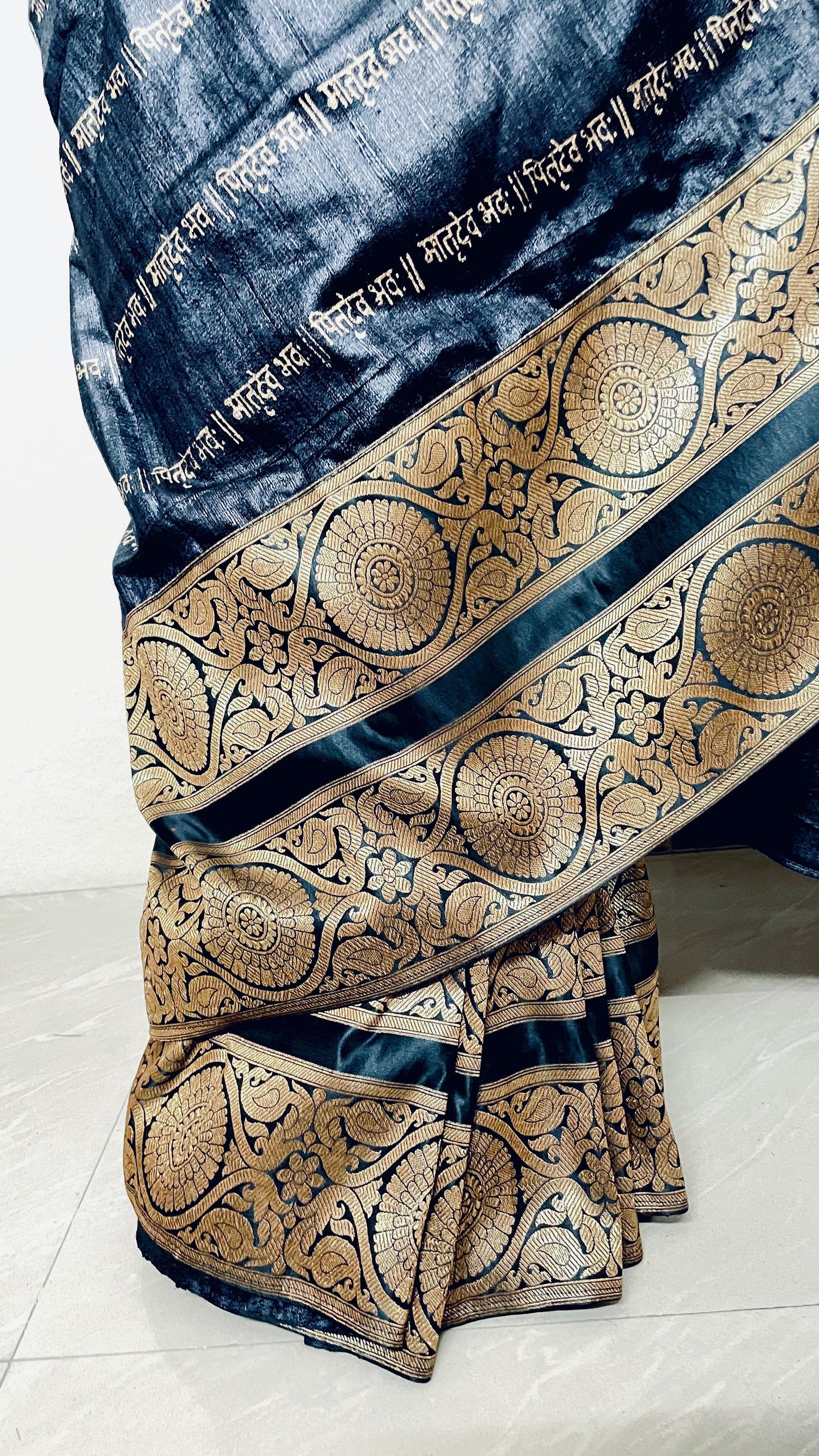 Pure Black Ghicha Silk Saree