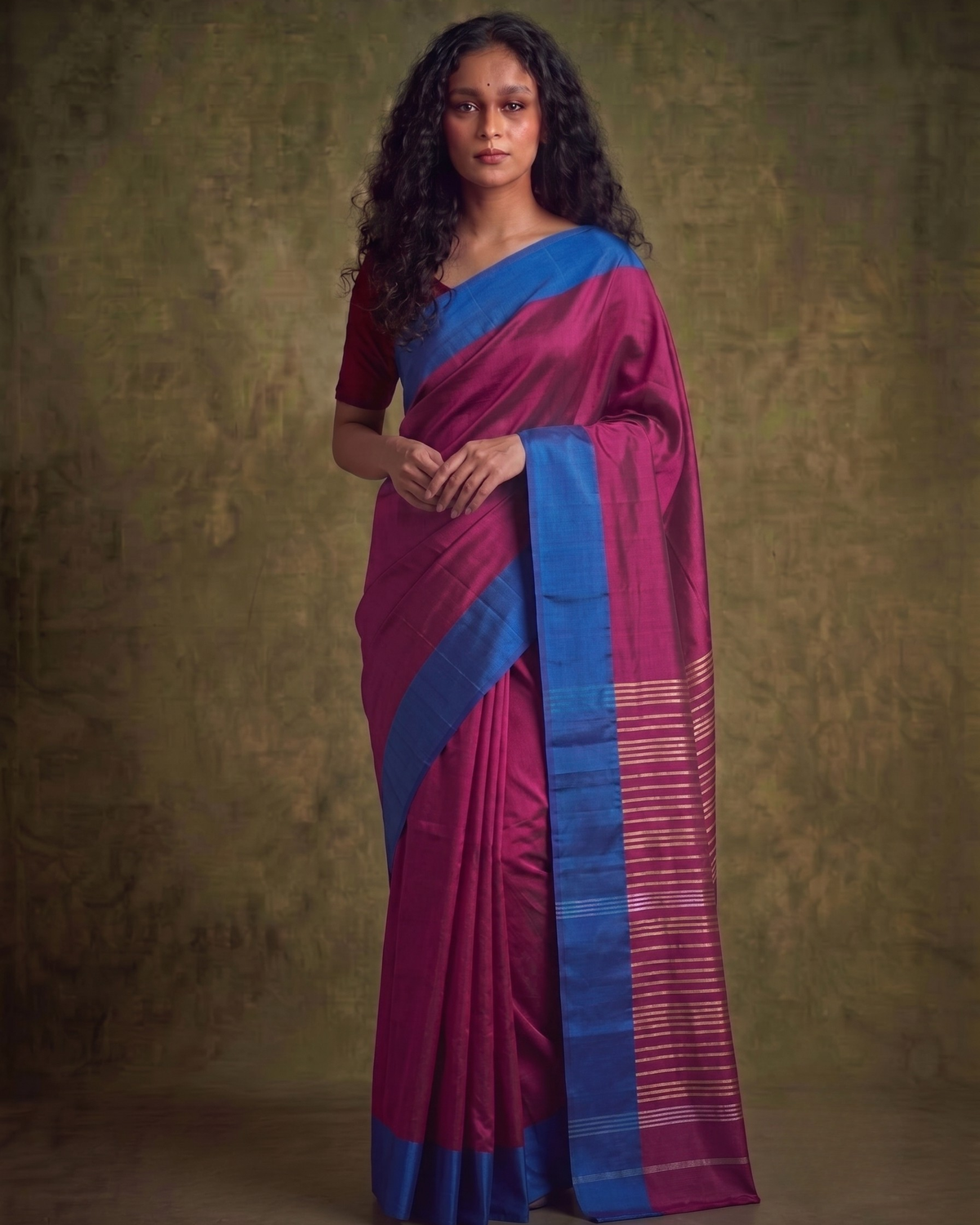 Pink and Blue Gorod Silk Saree