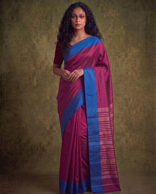 Pink and Blue Gorod Silk Saree