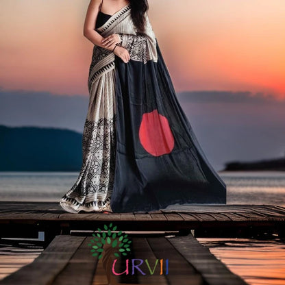 Ajrakh Printed Modal Silk (Black n White)