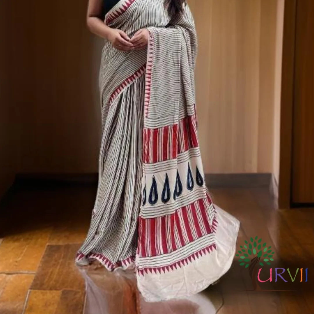 Ajrakh Printed Modal Silk (Black n White)
