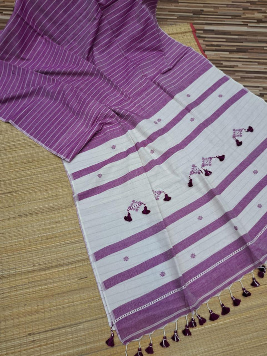 Handloom cotton saree- pink and white stripes