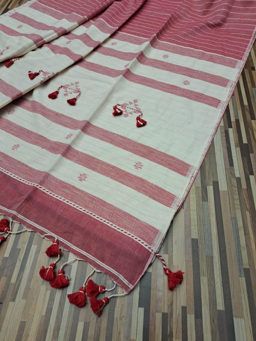 Handloom cotton saree- red and white stripes