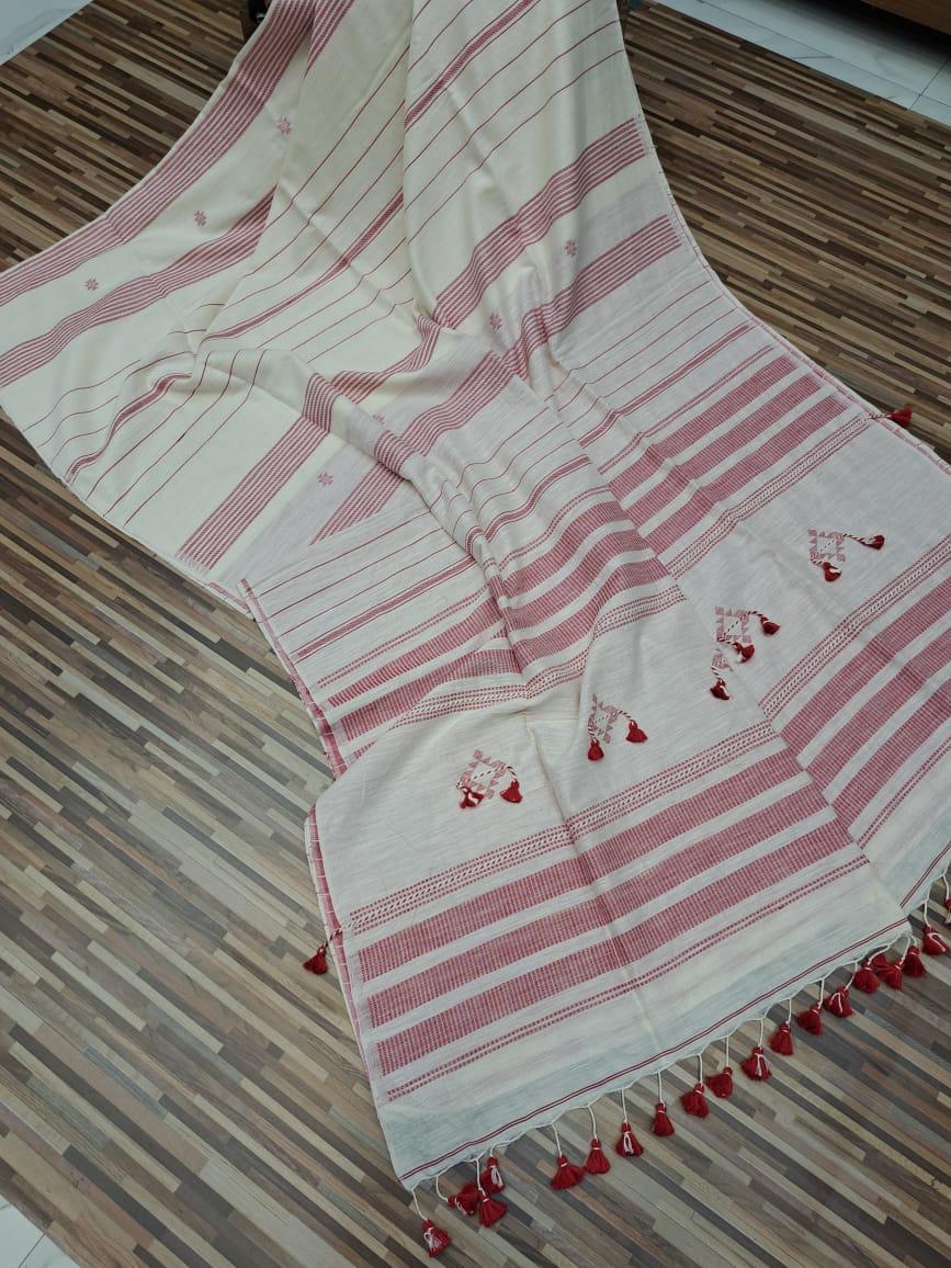 Handloom cotton saree- red and white stripes