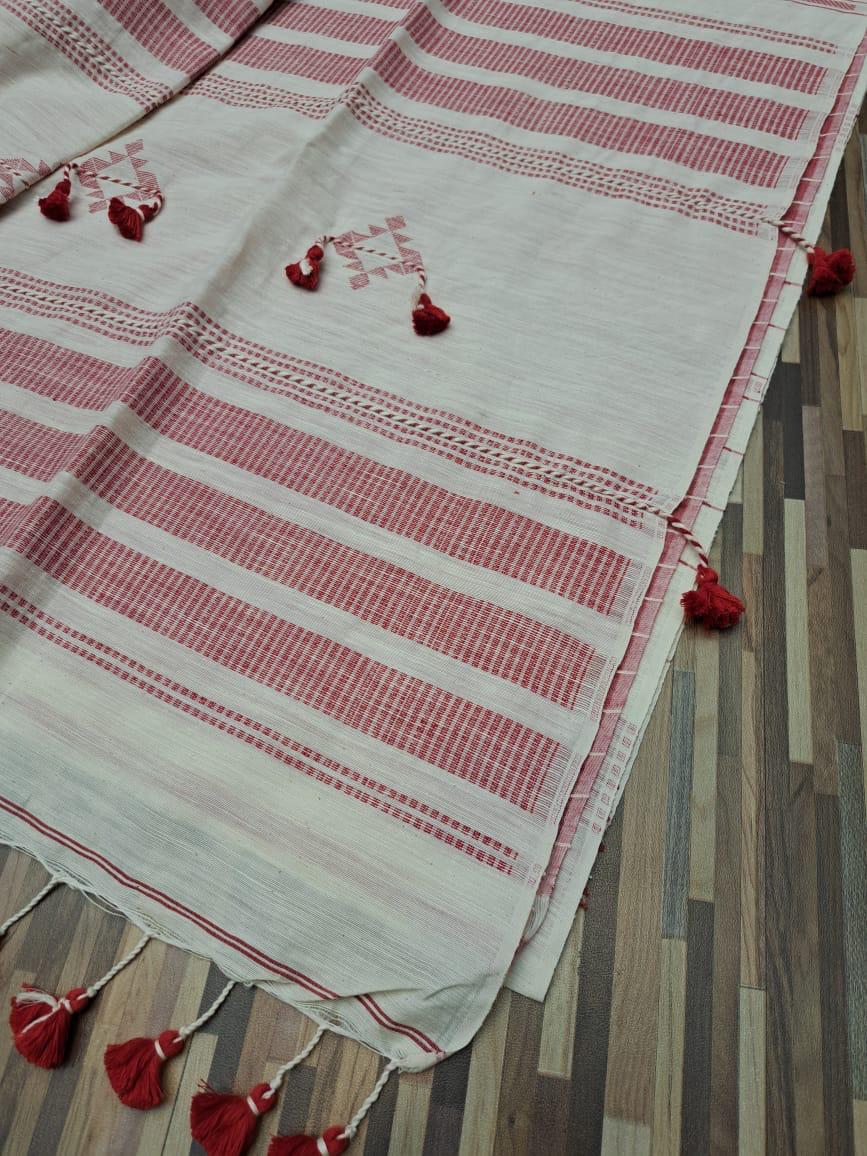 Handloom cotton saree- red and white stripes