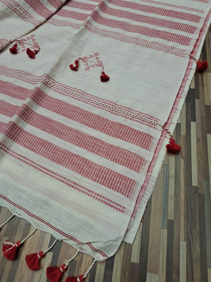 Handloom cotton saree- red and white stripes