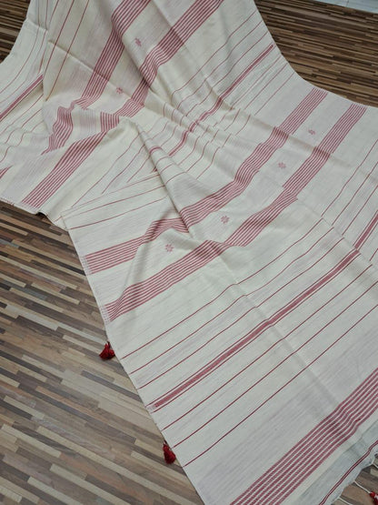 Handloom cotton saree- red and white stripes