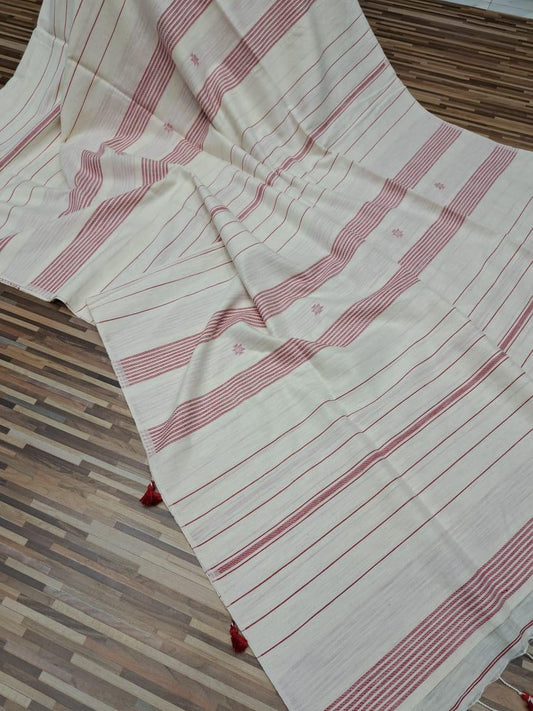 Handloom cotton saree- red and white stripes