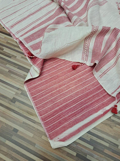Handloom cotton saree- red and white stripes