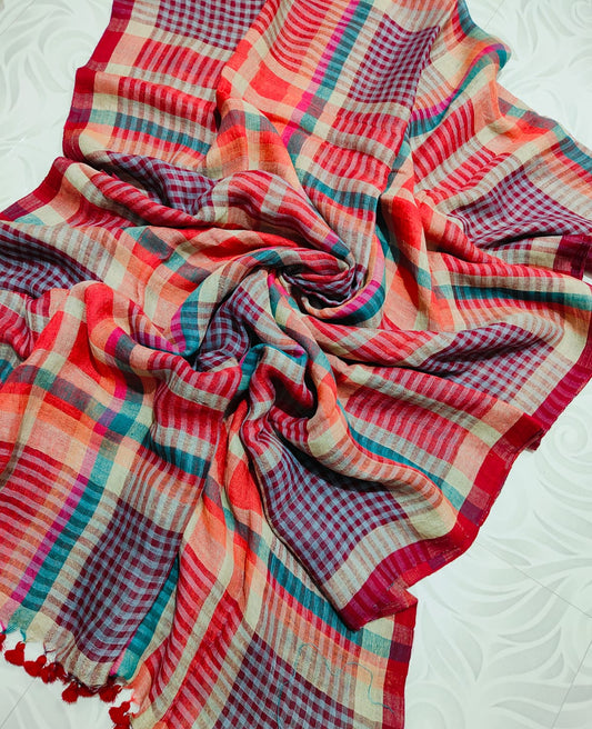 Check linen saree