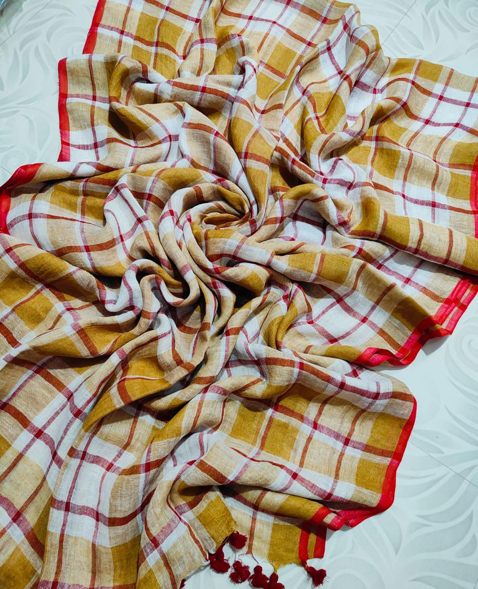 Check linen saree
