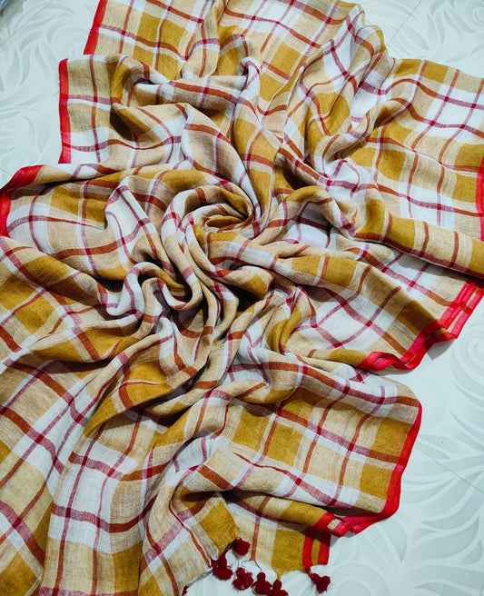 Check linen saree