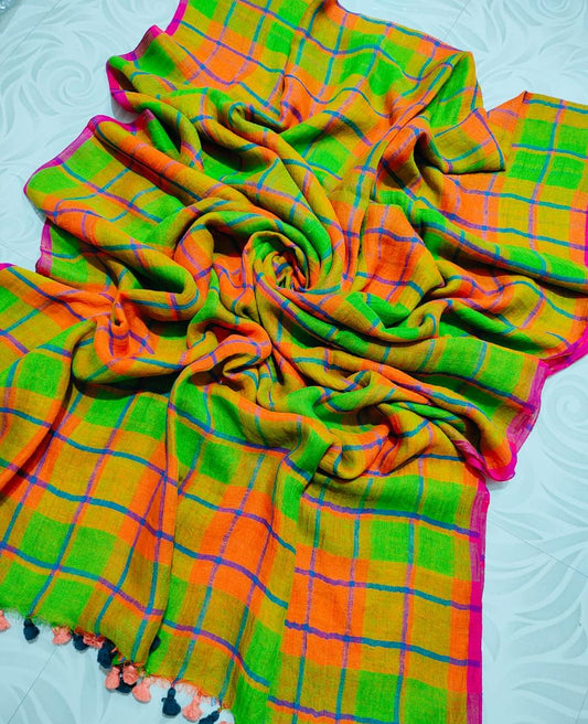 Check linen saree