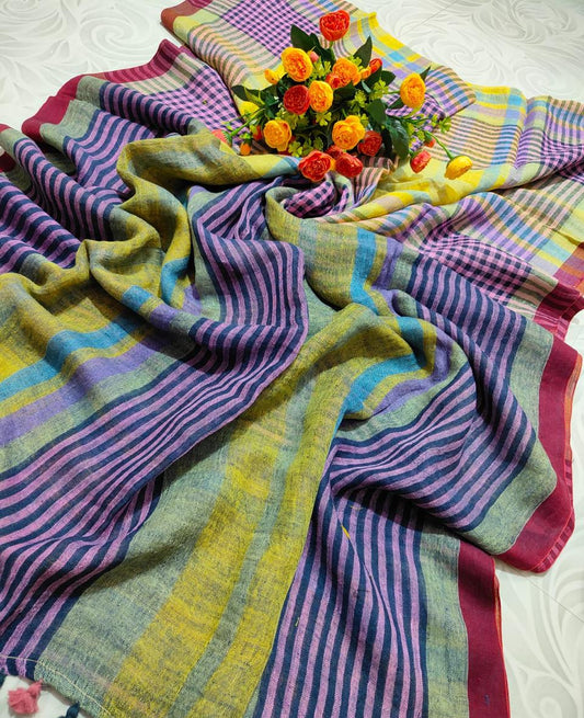 Check linen saree