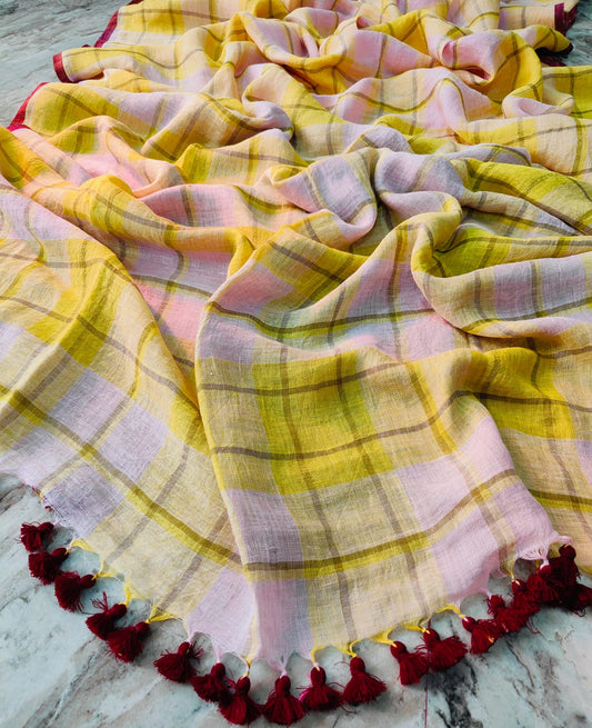 Check linen saree