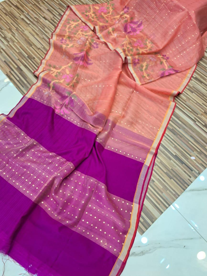 Pink woven Resham Silk