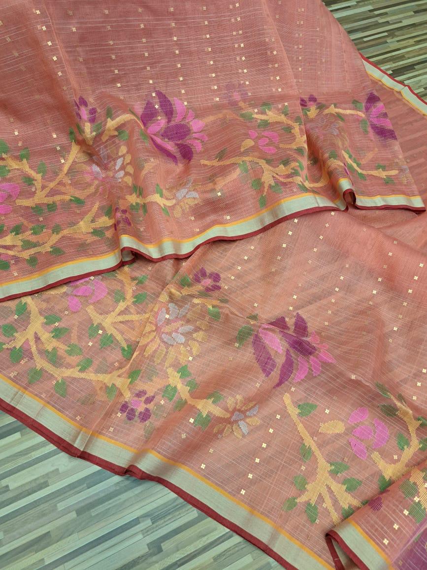 Pink woven Resham Silk