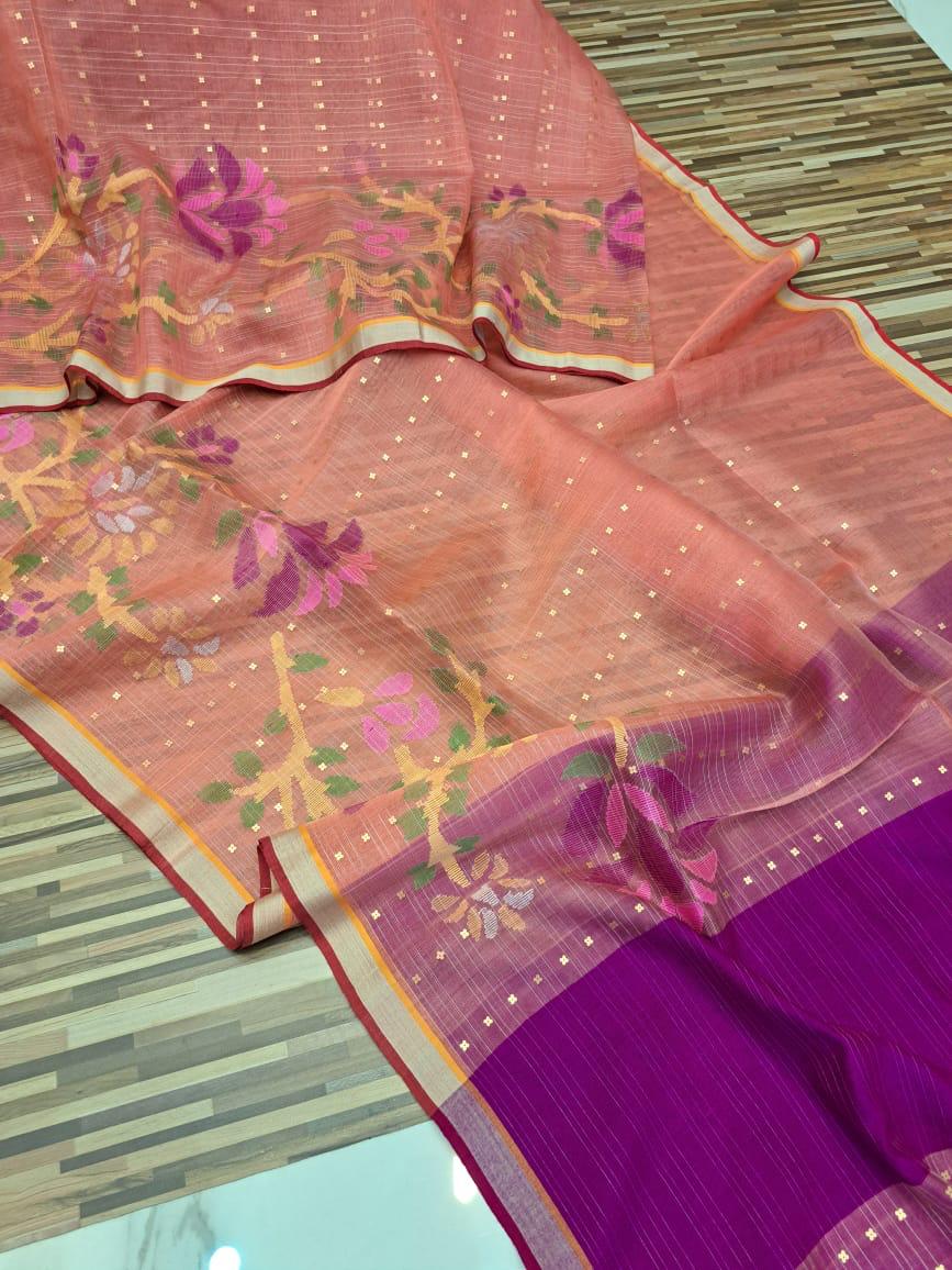 Pink woven Resham Silk