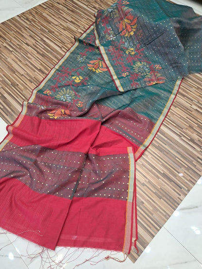 Green woven Resham Silk