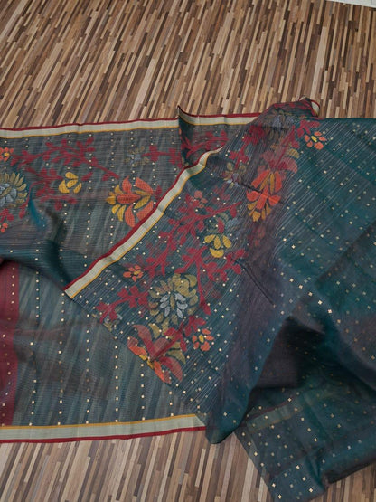 Green woven Resham Silk