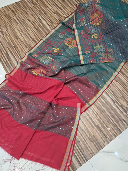 Green woven Resham Silk