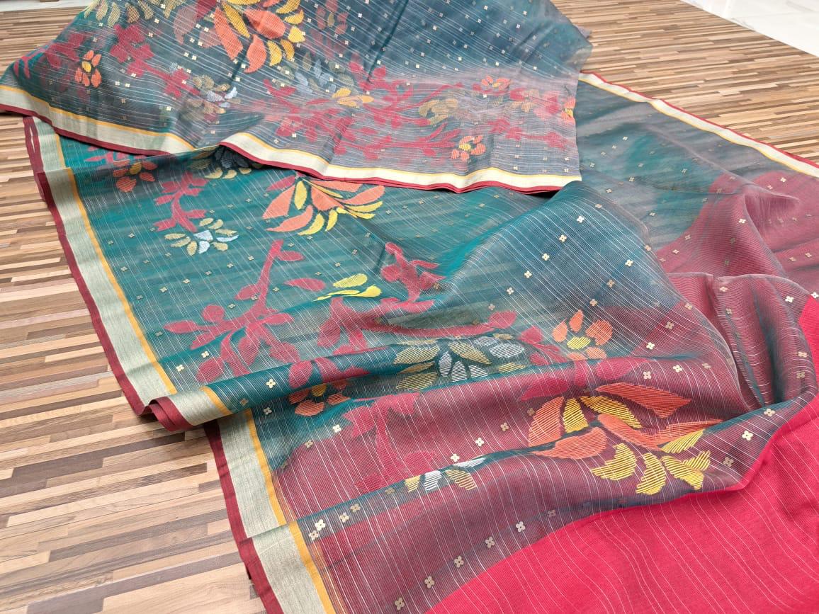 Green woven Resham Silk